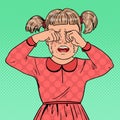 Pop Art Unhappy Little Girl Crying with Tears. Sad Child Facial Expression. Tearful Kid Royalty Free Stock Photo