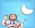 Pop art vector astronaut girl in spacesuit