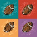 Pop art vector background with cartoon american football ball. Rugby sport. Cartoon style