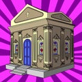 Pop art vector. Crypt, cemetery, church, building.