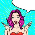 Pop art vector illustration. Beautiful girl emotions, surprise,