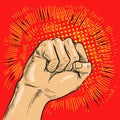 Pop art vector illustration. Fist hitting or punching