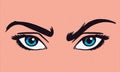 Pop-art vector illustration of frowning eyes.