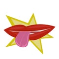 Pop art vector speaking red lips. Sexy woman s Half-open mouth, licking, tongue sticking out, conversation. Isolated on