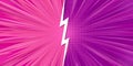Pop art versus comic background. Pink and purple vs battle background with lightinings. Fighting split comic backdrop. Royalty Free Stock Photo