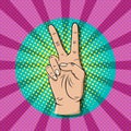 Pop art victory sign gesture