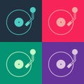 Pop art Vinyl player with a vinyl disk icon isolated on color background. Vector Royalty Free Stock Photo