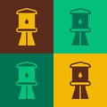 Pop art Water tower icon isolated on color background. Vector