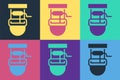 Pop art Well with a bucket and drinking water icon isolated on color background. Vector Royalty Free Stock Photo