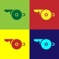 Pop art Whistle icon isolated on color background. Referee symbol. Fitness and sport sign. Vector Royalty Free Stock Photo