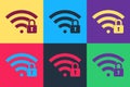 Pop art Wifi locked icon isolated on color background. Password Wi-fi symbol. Wireless Network icon. Wifi zone. Vector Royalty Free Stock Photo