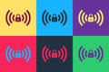 Pop art Wifi locked sign icon isolated on color background. Password Wi-fi symbol. Wireless Network icon. Wifi zone Royalty Free Stock Photo
