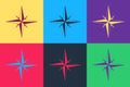 Pop art Wind rose icon isolated on color background. Compass icon for travel. Navigation design. Vector