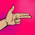 Pop art woman hand show bang gun finger