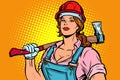 Pop art woman lumberjack with axe Royalty Free Stock Photo