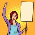 Pop art Woman protesting with a poster. Political activist at th Royalty Free Stock Photo