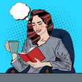 Pop Art Woman Reading Book and Drinking Coffee Royalty Free Stock Photo