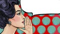 Pop art woman say something with speech bubble. Lady announcing discount or sale. Shopping time. Gossip woman Royalty Free Stock Photo