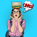 Pop Art Woman Student with Books on her Head Royalty Free Stock Photo