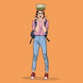 Pop Art Woman Student with Books on her Head Royalty Free Stock Photo