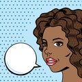 Pop art woman vector illustration, beautiful afro american woman thinking with bubble for your text Royalty Free Stock Photo