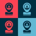 Pop art Worker location icon isolated on color background. Vector