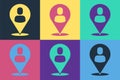 Pop art Worker location icon isolated on color background. Vector