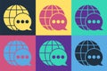 Pop art World map made from speech bubble icon isolated on color background. Global communication scheme on Earth Royalty Free Stock Photo