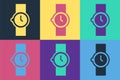 Pop art Wrist watch icon isolated on color background. Wristwatch icon. Vector