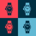 Pop art Wrist watch icon isolated on color background. Wristwatch icon. Vector Royalty Free Stock Photo