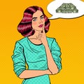 Pop Art Young Beautiful Woman Thinking about Money Royalty Free Stock Photo