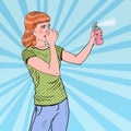 Pop Art Young Woman Spraying Can of Air Freshener