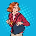 Pop Art Young Woman Stealing Food in Supermarket. Shoplifting Kleptomania Concept Royalty Free Stock Photo