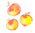 Pop color three little apples in decorative simple watercolor