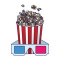 Pop corn bowl with 3d glasses, colorful design Royalty Free Stock Photo