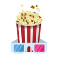 Pop corn bowl with 3d glasses Royalty Free Stock Photo