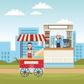 Pop corn cart cartoon Royalty Free Stock Photo