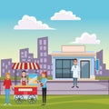 Pop corn cart cartoon Royalty Free Stock Photo