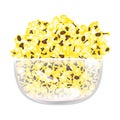 Pop Corn in a red bowl. Flat vector. Popcorn illustration, isolated on white background