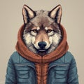 Pop Culture Mashup: Wolf In Winter Jacket - Street Fashion Illustration