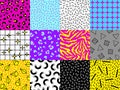 Pop Culture Nineties Seamless Pattern Background Set. Vector