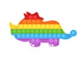 Pop it fidget. Trendy sensory plaything. Dinosaur shaped antistress children game. Colorful hand toy with push bubbles