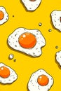 Pop Fried Egg Pattern Background.Bright Yellow Illustration with Fried Eggs.AI-generated Royalty Free Stock Photo