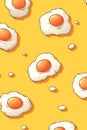 Pop Fried Egg Pattern Background.Bright Yellow Illustration with Fried Eggs.AI-generated Royalty Free Stock Photo