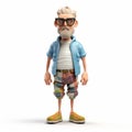 Pop-inspired Senior Old Man Cartoon Character Model With Stylish Costume Design