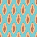 Pop papaya repeat seamless pattern. Blue background. I