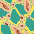 Pop papaya repeat seamless pattern. Yellow background. I