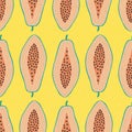 Pop papaya repeat seamless pattern. Yellow background. I