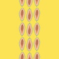 Pop papaya repeat seamless vertical border. Yellow background.