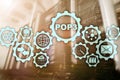 POP3. Post Office Protocol Version 3. Standard internet protocol on datacenter background. Royalty Free Stock Photo